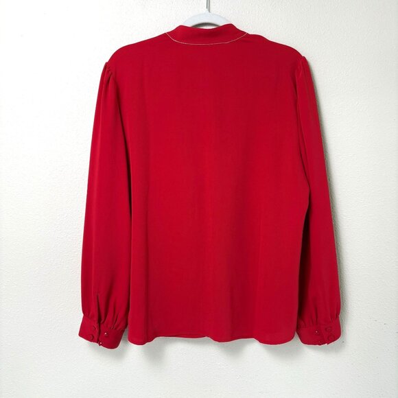 Chicos Ruffle Front Button Up Blouse Size 2 US 12 Red V Neck Sparkle Trim Top - Picture 6 of 12